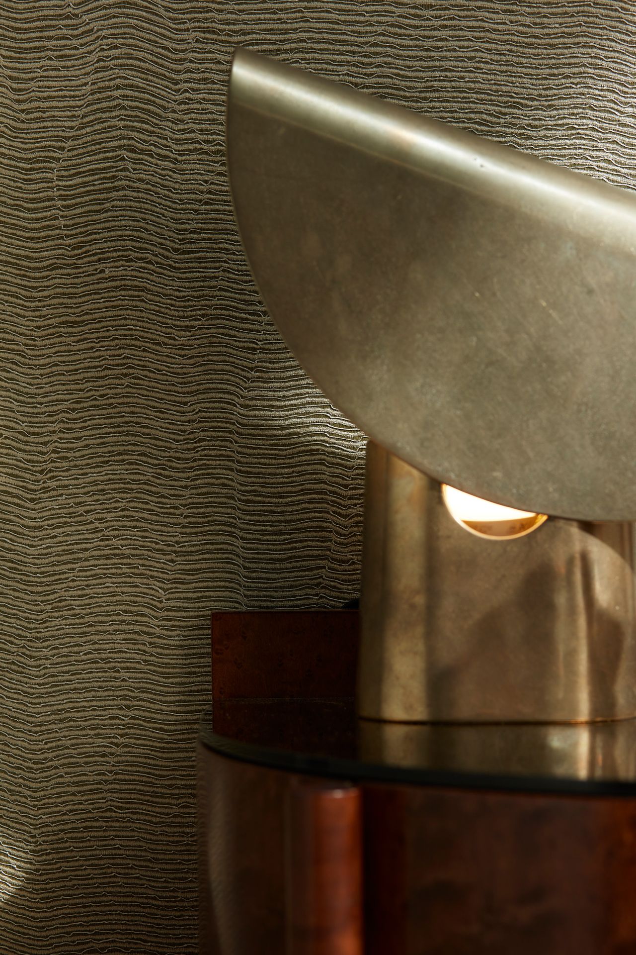 Explore Tissage Mahieu elegant wallpaper with brass light