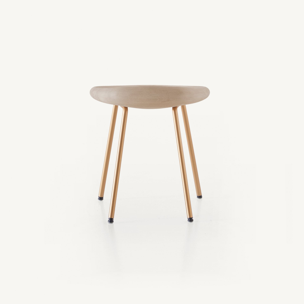 1x1BassamFellows CB-27 Pebble Stool in Oak Raw Effect and Brass, back.webp