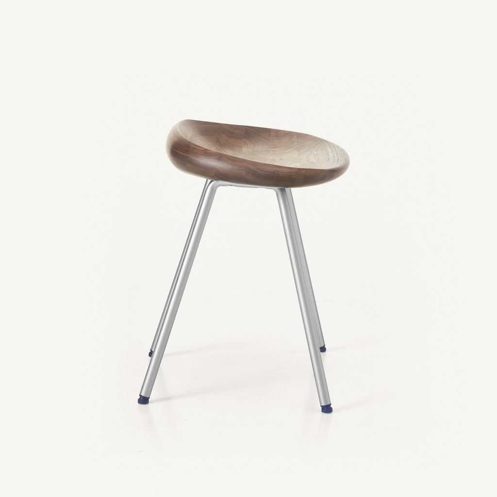 1x1BassamFellows CB-27 Pebble Stool in Walnut and Satin Nickel, profile.webp