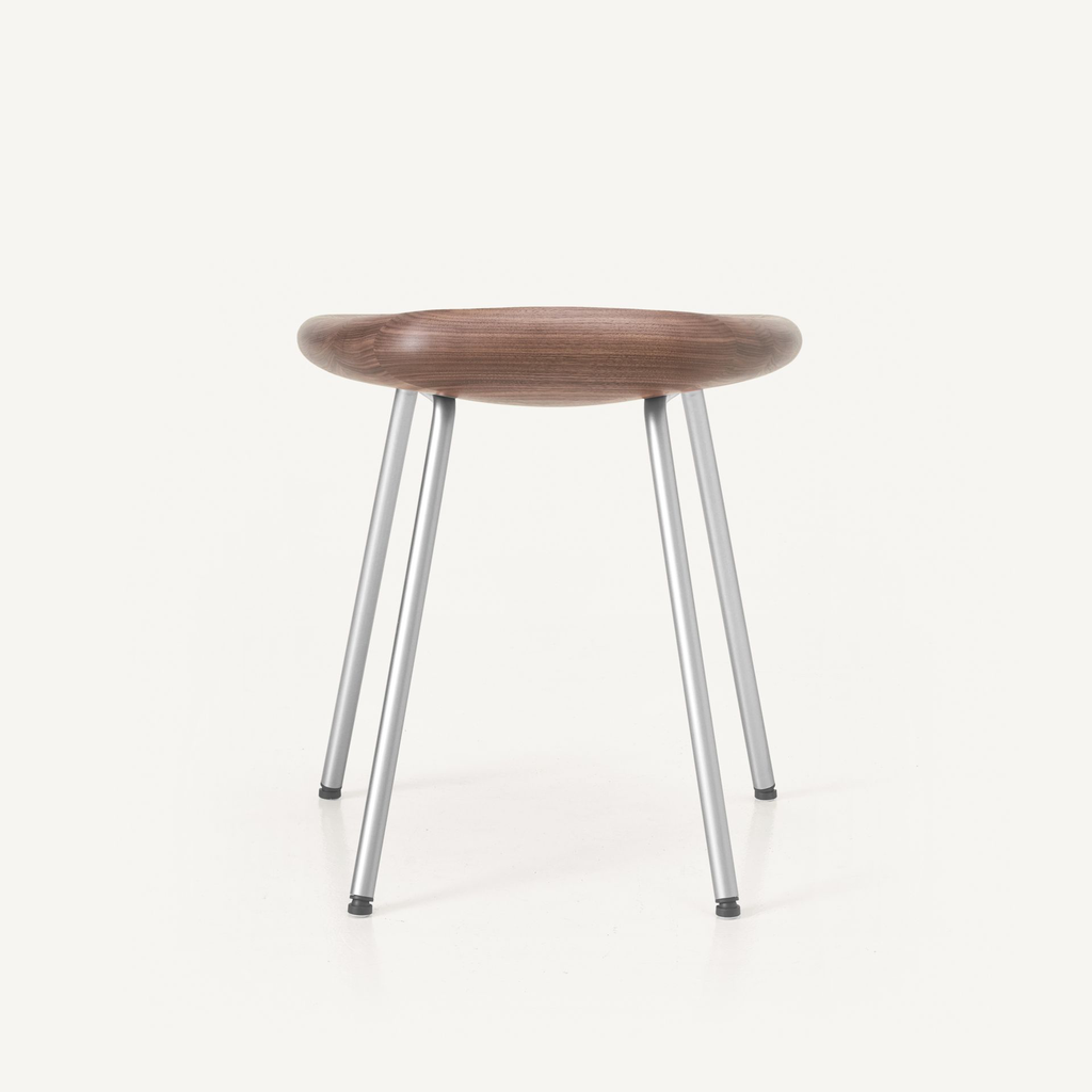 1x1BassamFellows CB-27 Pebble Stool in Walnut and Satin Nickel, back.webp