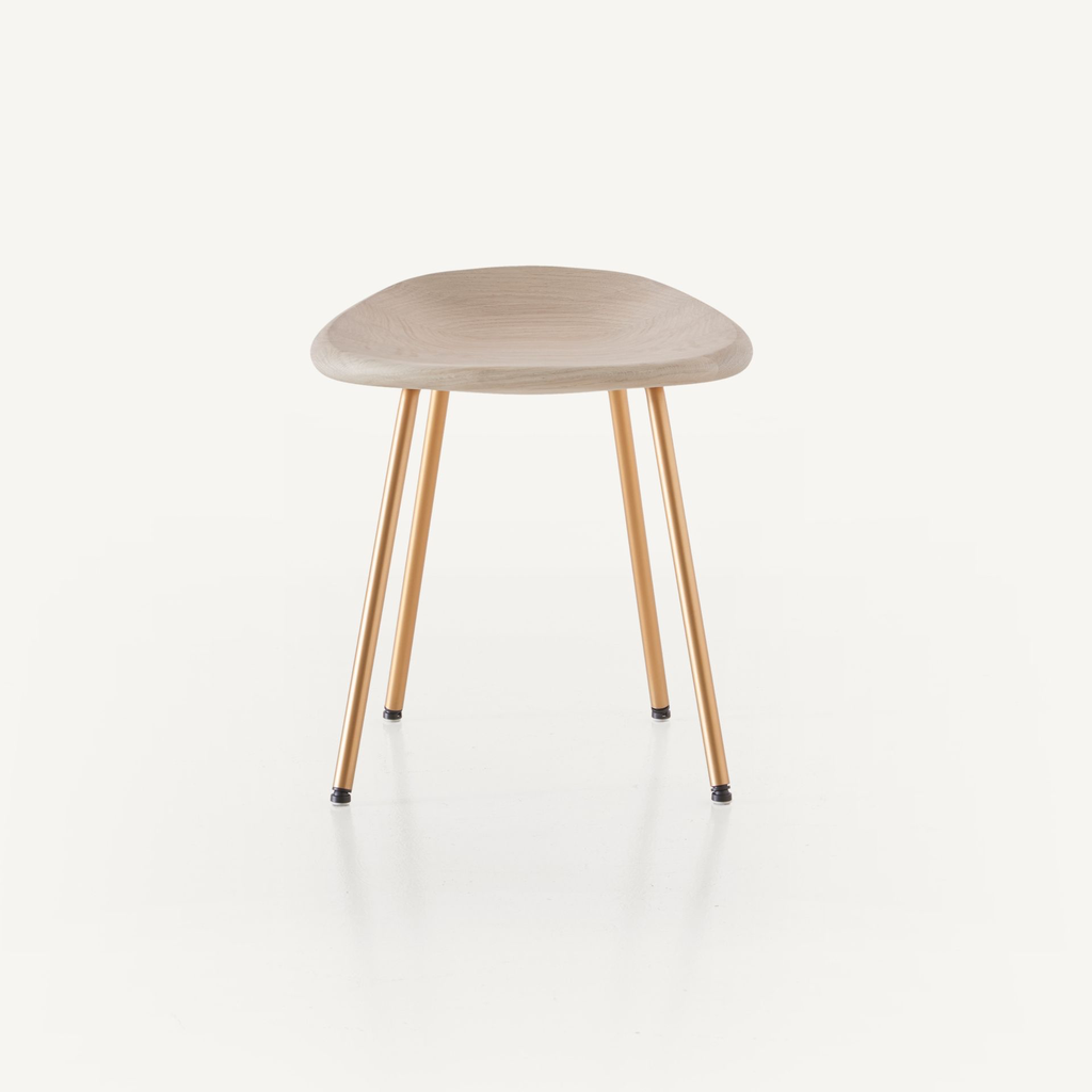 1x1BassamFellows CB-27 Pebble Stool in Oak Raw Effect and Brass, front (1).webp