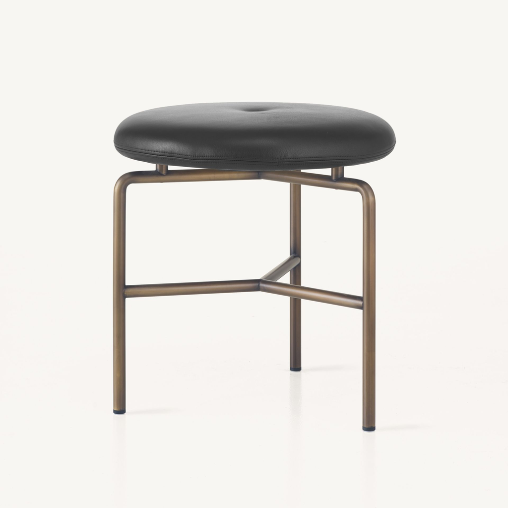 1x1BassamFellows CB-260 Circular Stool-Bronze and Grade A leather Black.webp