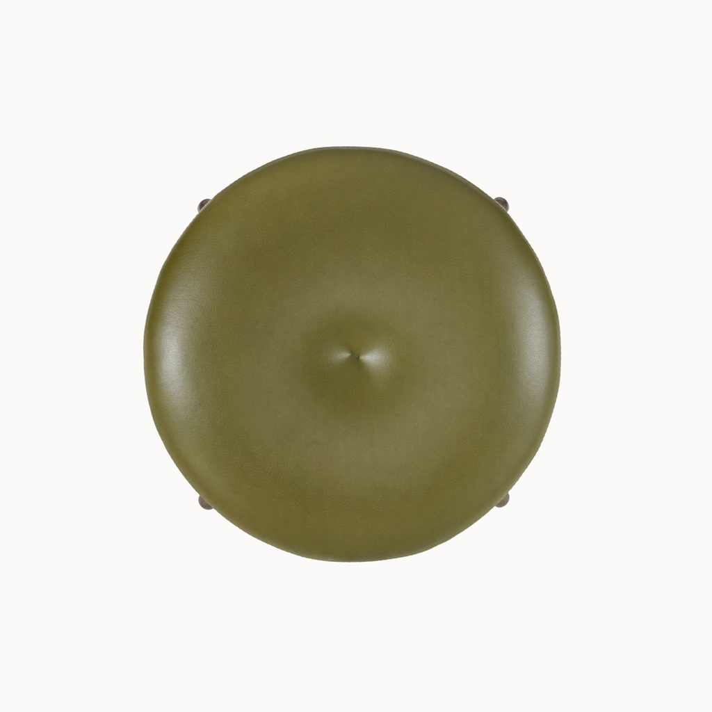 1x1BassamFellows_CB-262 Circular Counter Stool in Bronze and Grade A leather Olive, bird's eye.webp