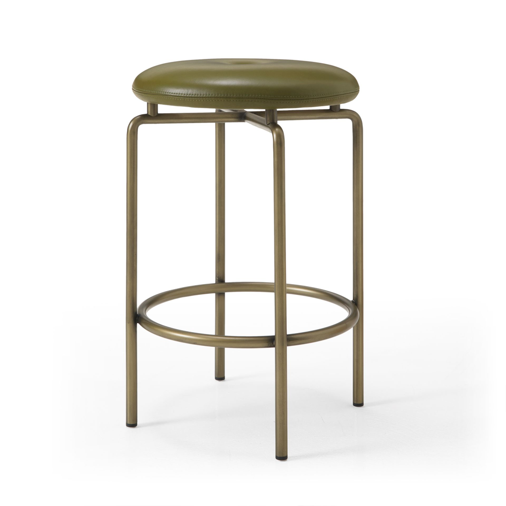 1x1BassamFellows_CB-262 Circular Counter Stool in Bronze and Grade A leather Olive.webp