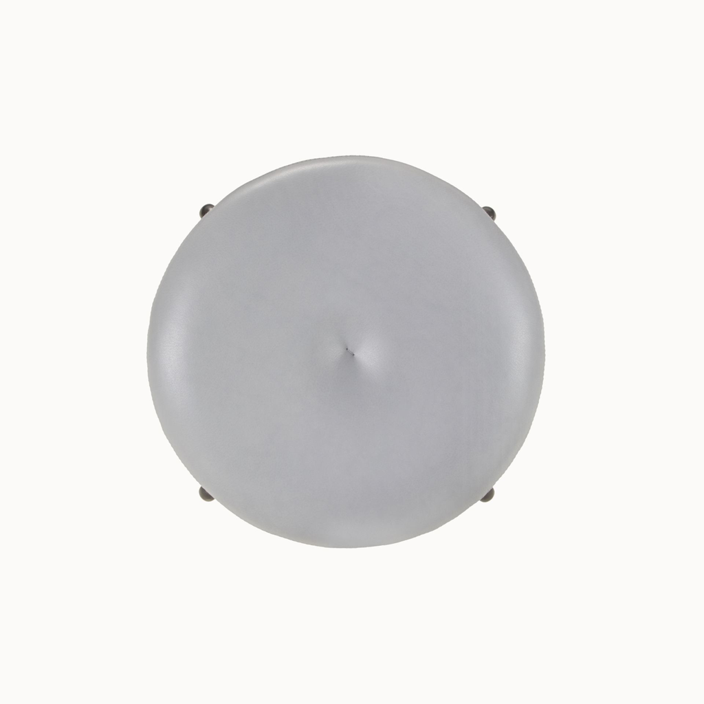 1x1BassamFellows_CB-262-MS-GM Circular Counter Stool in Gun Metal and Grade A leather Platinum, bird's eye.webp