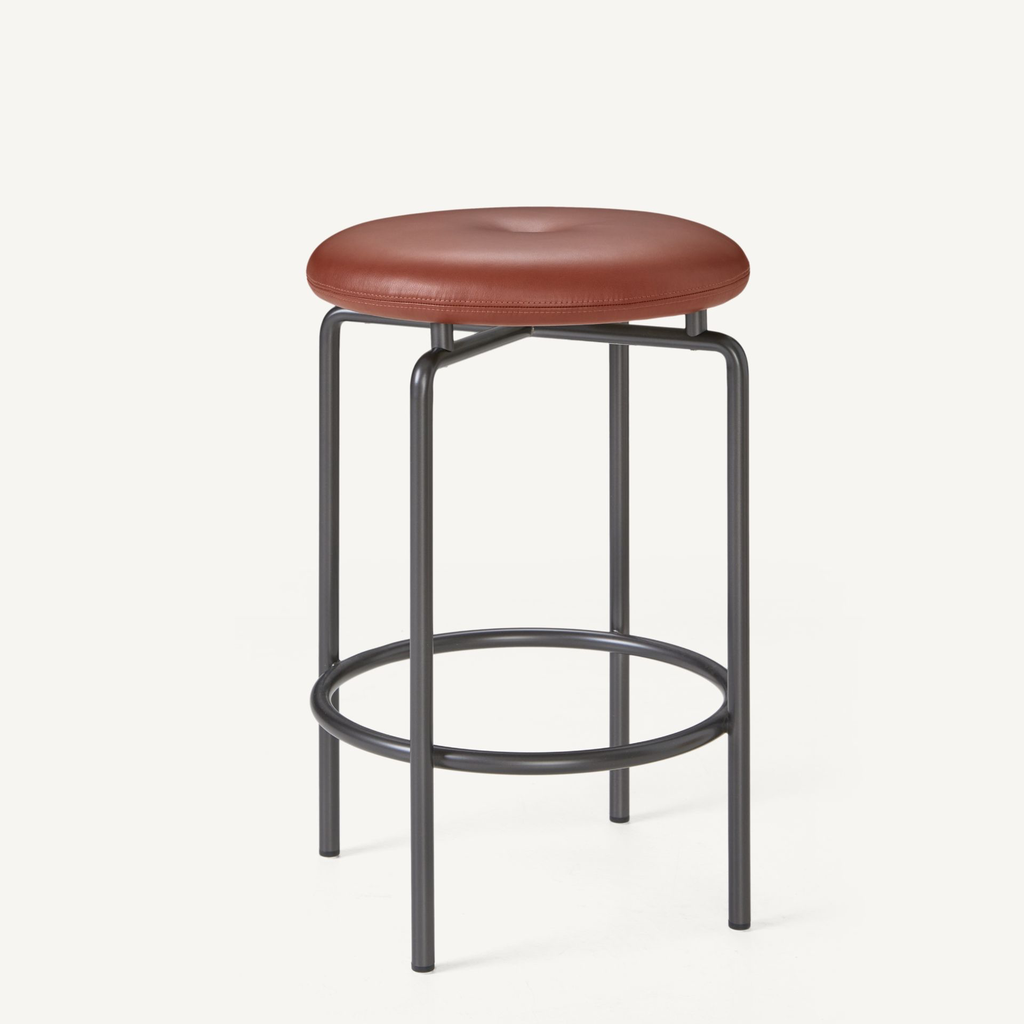 1x1BassamFellows_CB-262 Circular Counter Stool in Gunmetal and Dark Cognac (1).webp