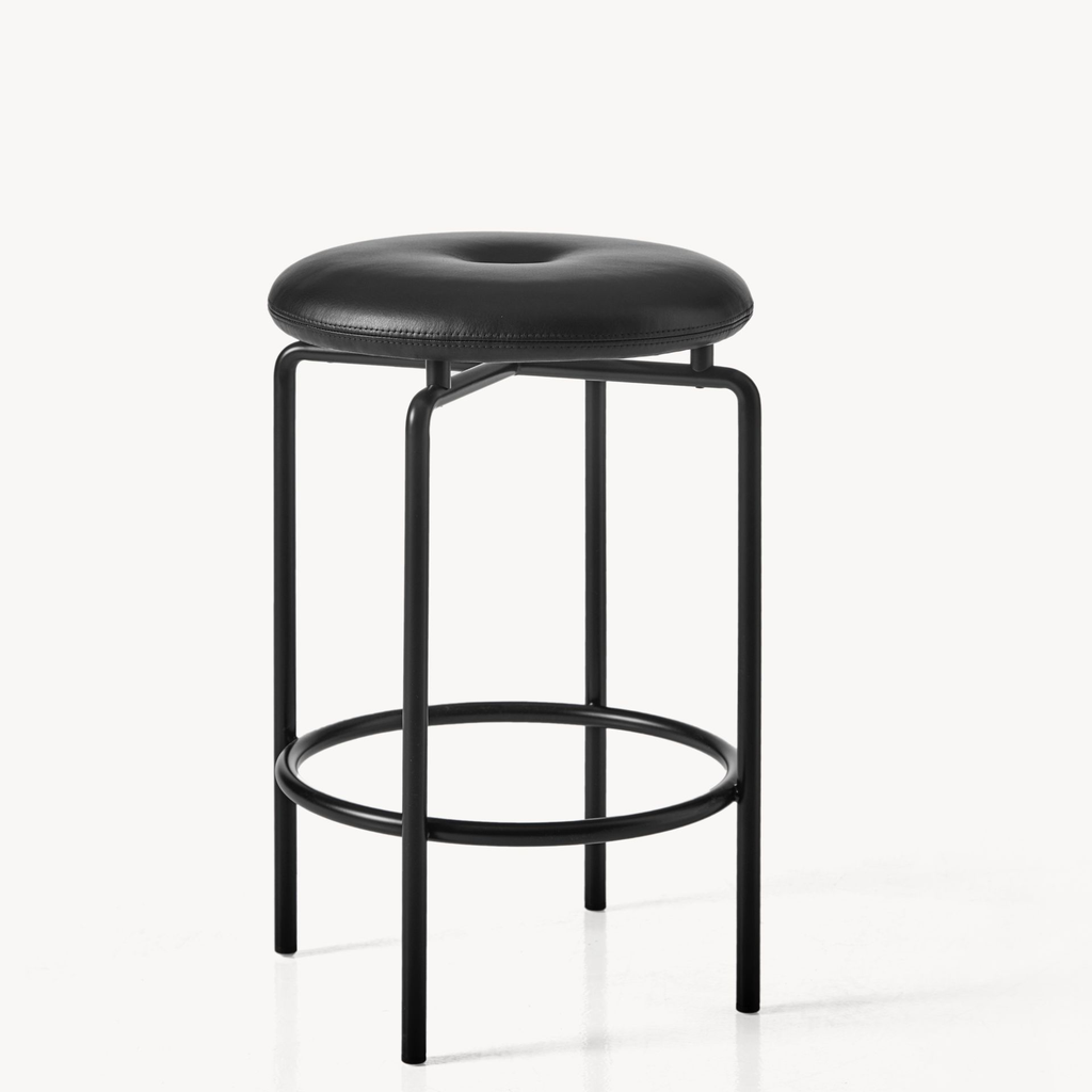 1x1BassamFellows CB-262 Circular Counter Stool in Black Powder Coat and Black Leather.webp